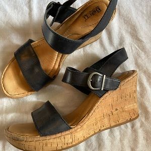 Black leather Born wedges